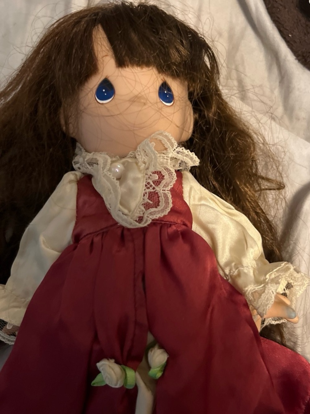 Girls Burgundy Dress with Cream Lace Bodice